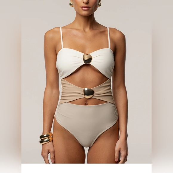 Jluxlabel Ivory Tan Aura Embellished Bodysuit Size S - Picture 7 of 15